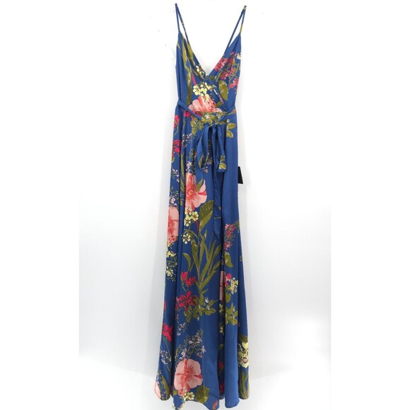 Lulus NWT Still the One Satin Maxi Dress Size M Blue Floral Print - Picture 3 of 13